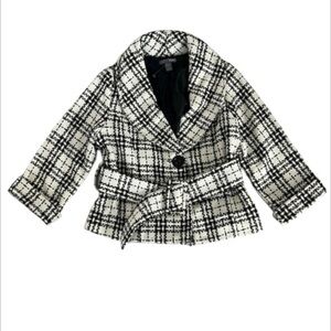 Poetry the Jordan pea coat size medium plaid jacket black white belted
